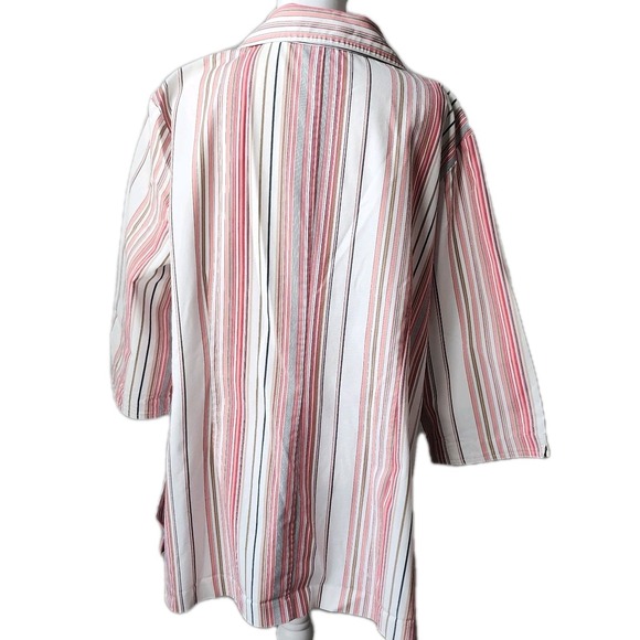 Susan Graver Women's Plus Shirt 2X Pink Stripe Cotton Casual Career Comfort - Picture 3 of 9